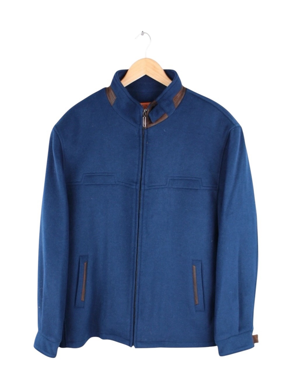 ENZO Men's Wool Blend Zip Jacket‎ Blue XL Italian Style Lined Full Zip Coat